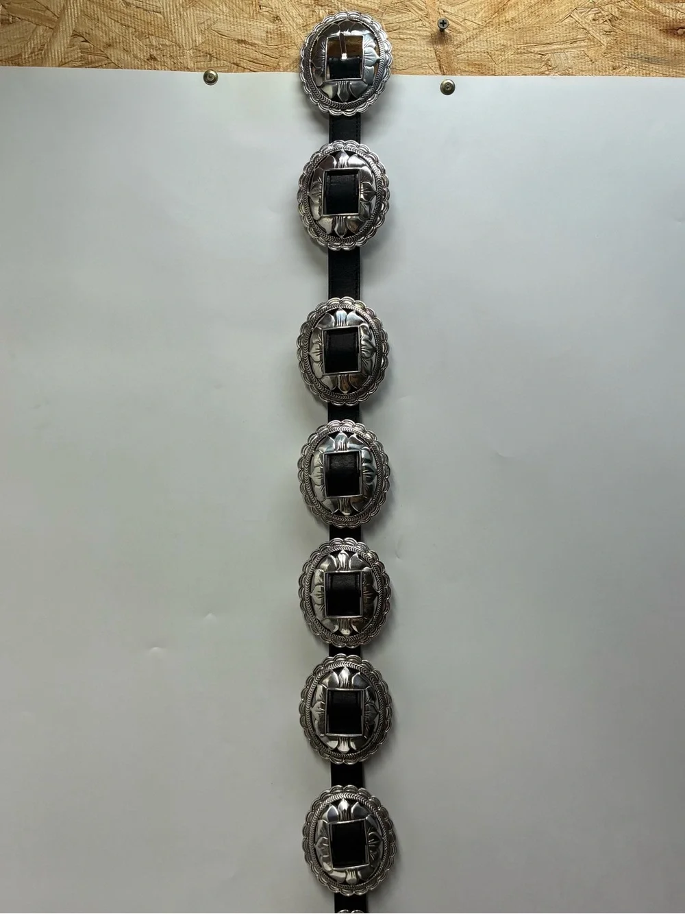 Vintage 90s Brighton Large Floral Concho Belt Silver Western Rodeo Black Cowgirl